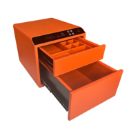 Coffre-fort en cuir de qualité supérieure à deux couches avec tiroir à serrure par mot de passe à empreinte digitale pour bijoux, maquillage et vanité.