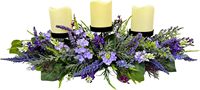 Centre de table rustique de 26 pouces pour bougies lavande, décoration florale de table avec 3 supports pour bougies piliers