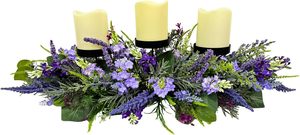 Centro de Mesa Rústico con Portavelas de Lavanda de 26 Pulgadas, Decoración Floral para Mesa con 3 Portavelas para Velas de <span class=keywords><strong>Pilar</strong></span> - Product Image 4