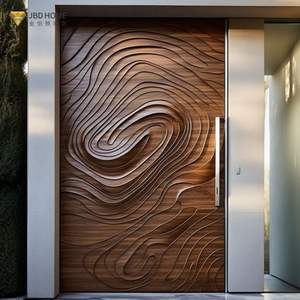 3D彫刻されたモダンなピボットドアハイエンド外装木製スチールエントリー & ホール無垢材 - Product Image 2