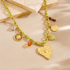 Heart Pendant Braided Rope Gold Plated Necklace Zinc Alloy Irregular Heart Accessory Pastoral Style Jewelry N3668 - Product Image 3