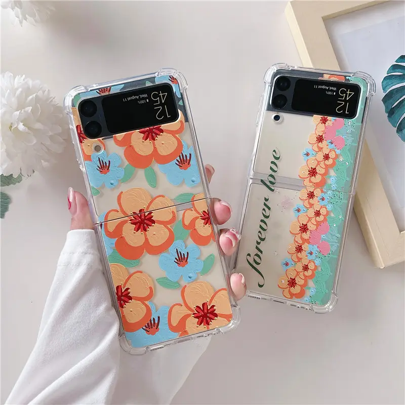 Multi Assorted Designs Stoß feste Hybrid-Ganzkörper-Schutzhülle Klare Abdeckung für Samsung Galaxy Z Flip 3 5G 2021