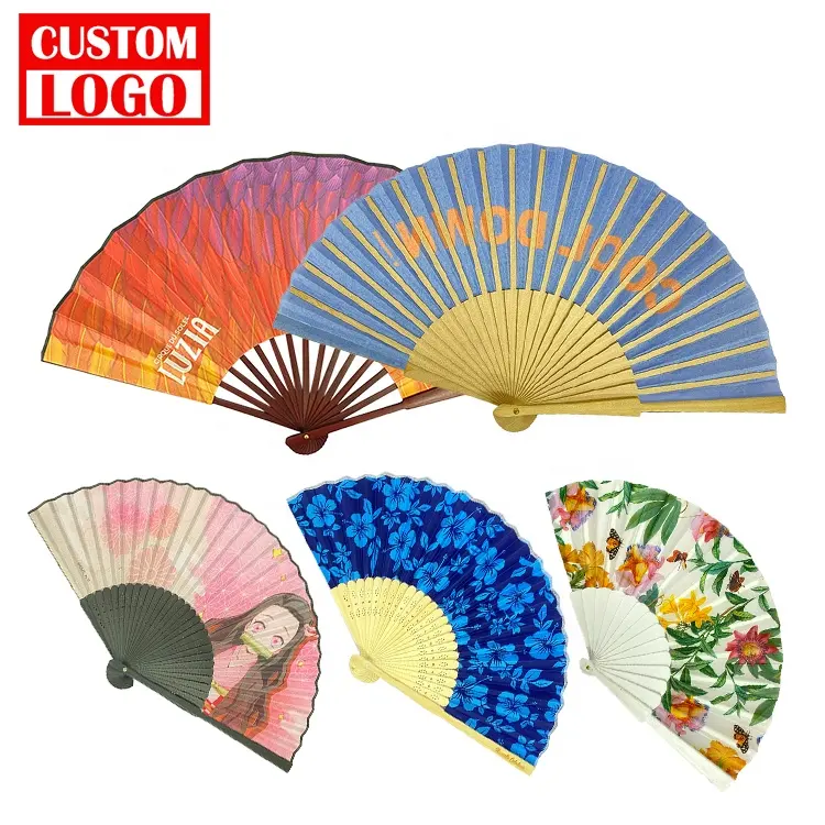 Custom Printed Folding Fabric Hand Fan Chinese Japanese Vintage Bamboo Silk Fans Wedding Bamboo Hand Held Fan