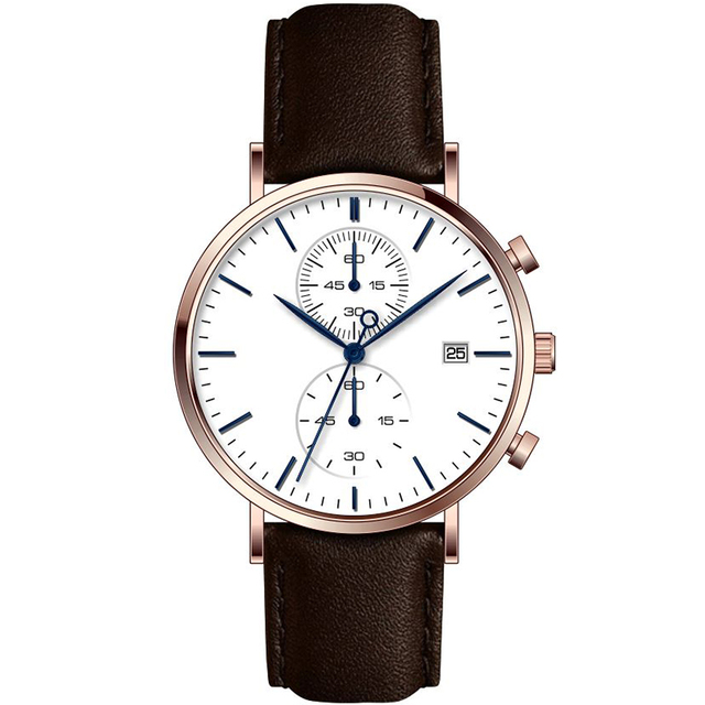 Nordic Style Men Watch Chronograph Japan or Swiss 316L Stainless Steel case Genuine Leather Strap U3057