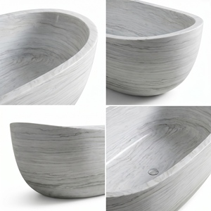 Baignoires ovales modernes sur mesure de luxe, exclusives, en marbre blanc et bois, autoportantes, pour salle de bain, villa, hôtel, maison - Product Image 3