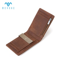 Dompet Jepit Uang Kulit Asli Crazy Horse Geometris Tipis Anti RFID Buatan Pabrik untuk Pria