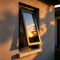 Fenêtre à auvent en aluminium noir à rupture de pont thermique, ouverture vers l'extérieur, pour mur extérieur de villa moderne