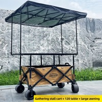 Chariot de camping pliable avec auvent et table, chariot utilitaire d'extérieur pour pique-nique, plage, marché