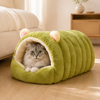 Lit tunnel pour chat en forme de chenille, chaud et moelleux, semi-fermé, nid douillet anti-anxiété, maison d'hiver pour chats d'intérieur