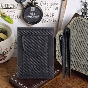 Vintage Men's Short Bifold Card Holder RFID Window Leather Wallet Long Front Pocket Portable Open Closure PC Thread Polyester - Product Image 2