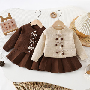 Pronto in Magazzino: Set Invernale per Bambine, Cardigan e Gonna, Abbigliamento Caldo in Maglia Spessa, Completo Due Pezzi per Bambini - Product Image 2