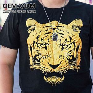 Fashion Luxury Bronzed Solid Men's T-Shirt with Custom Silk Screen Printed Gold Logo & Gilding Anti-Wrinkle Breathable Fabric - Product Image 2