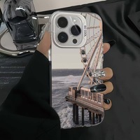 Casing Handphone TPU PC Motif Kincir Laut Berlapis Perak Elektroplating untuk iPhone X Xr Xs 11 12 13 14 15 16 17 18 Pro Max