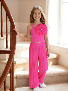 Nuovo Set Estivo 2026 per Ragazze: Top Senza Maniche con Fiori 3D e <span class=keywords><strong>Pantaloni</strong></span> Larghi Plissettati, 2 Pezzi - Product Image 2