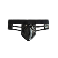 Culottes string pour hommes en cuir PU noir sexy, ajourées, lingerie gay, sous-vêtements sexy à dos en T pour hommes, vente en gros OEM