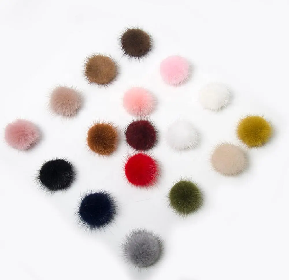 2022 Real Large Dyed Colorful 4.5cm Mink fur accessories fur ball Pom poms for Beanie Hat&Keychain&Bag&Shoes