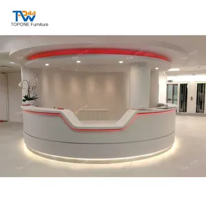 Çağdaş bilgi ön Led resepsiyon masası fikirleri beyaz corian yuvarlak otel lobisinde resepsiyon masası ofis mobilyaları Modern