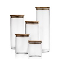 Récipient de pot de stockage en verre borosilicaté d'approvisionnement direct d'usine avec couvercle en bambou hermétique 500ml 750ml 1000ml 1500ml pour la nourriture
