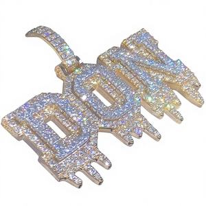 Collar con Colgante de Nombre de Dos Tonos en Plata 925 con Letra Inicial Personalizada y Moissanita VVS, Joyería de Lujo Certificada, Amuletos para Hombre - Product Image 1