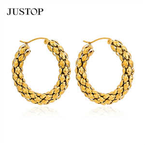 Gold Plated Brass Hoop <b>Earrings</b> Mesh Design Unisex Fashion Jewelry Classic Style - Product Image 6
