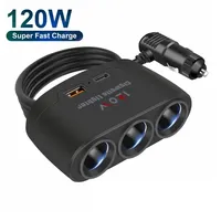 Adaptateur secteur pour voiture OLIVER, chargeur rapide 120W, prise allume-cigare double USB 3 en 1, 12V 24V, pour téléphone, DVR de voiture, GPS