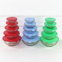 Vente chaude Verre Garder Salade De Fruits Frais Conteneurs De Stockage Des Aliments 5 PCS Bol En Verre Transparent Ensemble avec Couvercle En Plastique Coloré