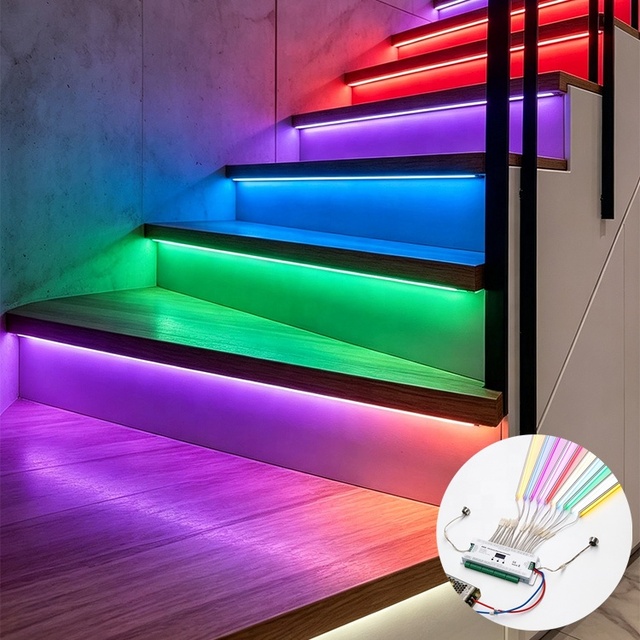 Smart Staircase Light Controller with Motion Sensor 400W RGBW Multi-function 24V LED for Indoor Steps and Wall Lamp Light
