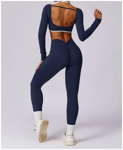 Custom Spring <span class=keywords><strong>Clash</strong></span> of Colors Beautiful Back Yoga Ropa Traje Senior Sense of Hundred Casual Ropa deportiva de manga larga Mujer 8605 - Product Image 2