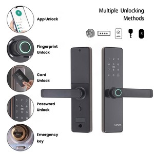 Coffre-fort numérique intelligent avec empreinte digitale, mot de passe et carte, serrure de porte en bois avec poignée <span class=keywords><strong>marron</strong></span> et clavier pour studio, bureau, porte d'entrée - Product Image 3