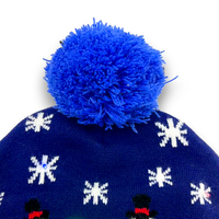 Chapeaux personnalisés bleu marine Pom Bonnet en tricot avec bonhomme de neige Jacquard manchette pliée Let It Snow With Led Lights for Holiday Christmas Hats