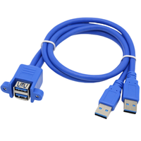 Kabel Data ekstensi dudukan Panel Wanita lapisan ganda USB 3.0 jantan ke lapisan ganda dengan PTFE PVC kabel kunci sekrup isolasi nilon