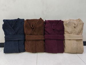 Premium Polyester Cotton Bathrobe Soft Absorbent Quick Dry Plain Solid Color Custom Spa Hotel Bathrobe - Product Image 3