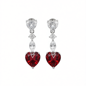 JwT Orecchini a goccia con cristalli a forma di cuore per donna, gioielli romantici da matrimonio in argento 925, borchie con strass rossi - Product Image 1