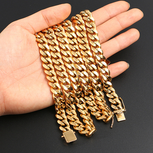 Collana a <span class=keywords><strong>Catena</strong></span> <span class=keywords><strong>Cubana</strong></span> Spessa Hip Hop da 12mm 14mm per Uomo, in <span class=keywords><strong>Acciaio</strong></span> Inossidabile Placcato Oro 14k 18k, Vendita all'Ingrosso - Product Image 3