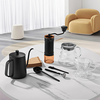 Set Pembuat Kopi Pour Over Manual Grinder 600ml Gooseneck Kettle Glass Dripper Server Termometer Filter Perlengkapan Seduh Kopi Rumahan Hadiah
