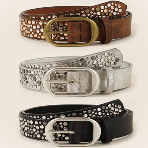 <span class=keywords><strong>Ceinture</strong></span> décorative en jean avec boucle en alliage de style punk européen et américain, métal lourd, clous à pattes sans règles et diamants, succès transfrontalier - Product Image 1