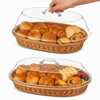 Panier à pain en rotin, panier à fruits ovale tressé en rotin avec couvercle en acrylique pour la maison, les pique-niques et le rangement