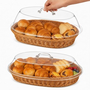 <strong>Rattan</strong> Bread <strong>Basket</strong> <strong>Rattan</strong> Food Oval Bread Serving Woven Fruit <strong>Basket</strong> with Acrylic Lid for Home Picnics <strong>Storage</strong> - Product Image 3