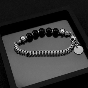 New Popular Design Spliced Black Bead <b>Chain</b> Bracelet <b>Titanium</b> Steel Silver Plated Unisex's Bracelets Simple Jewelry Wholesale - Product Image 5