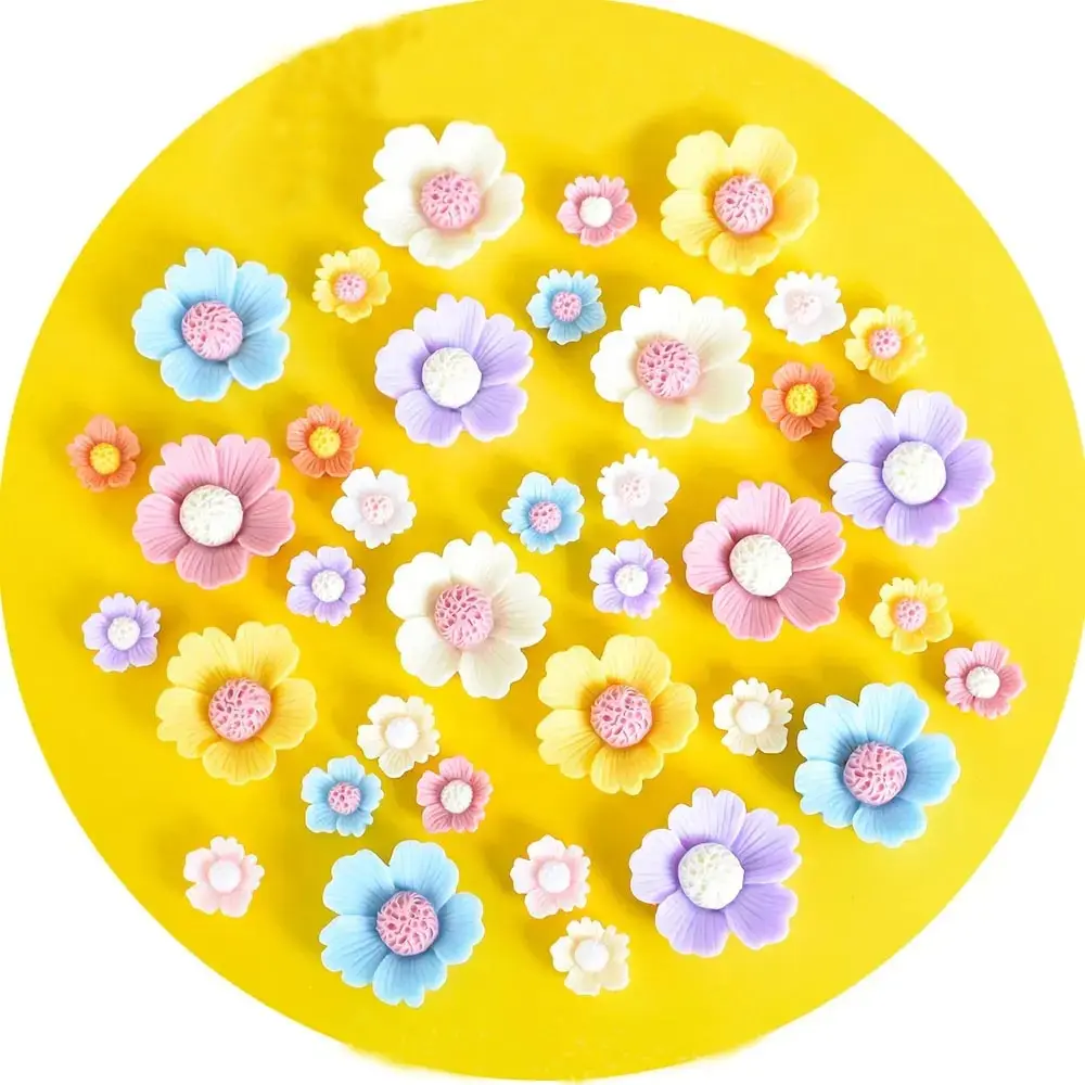 كابوشون زهور راتنج ملون بظهر مسطح ، صناعة يدوية صغيرة جذابة سهلة الاستخدام