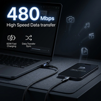 Câble USB-C vers USB-C tressé en nylon avec indicateur LED PD 60W, cordon de charge rapide 3A pour iPhone 17 16 Pro Max Samsung S26 MacBook