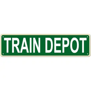 Cartelli di latta in metallo per deposito di treni personalizzati divertenti segni Vintage sottili di stagno per strada 16x4 pollici decorazioni in ferro