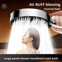Pommeau de douche à effet pluie en silicone sous pression 7 réglages Grand panneau Réglage en continu Triple sortie d'eau Finition chromée Toilette