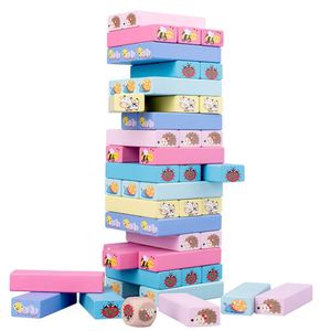 Jeu de société interactif familial en bois pour stimuler la créativité et les capacités cognitives, Tour de blocs en bois avec animaux et couleurs - Product Image 2