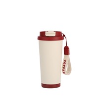 Mug à café isotherme portable en acier inoxydable 550 ml avec paille et poignée, double ouverture, personnalisable couleur/logo