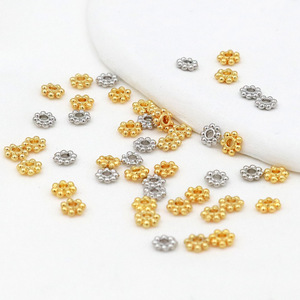 Flower Spacer <b>Beads</b> Alloy Plated Gold <b>Silver</b> White For Bracelet Making 4mm D93 - Product Image 2