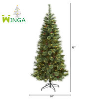 Sapin de Noël artificiel de 1,80 m en pin blanc avec 300 lumières LED transparentes et cônes de pin, vente en gros et échantillon disponible