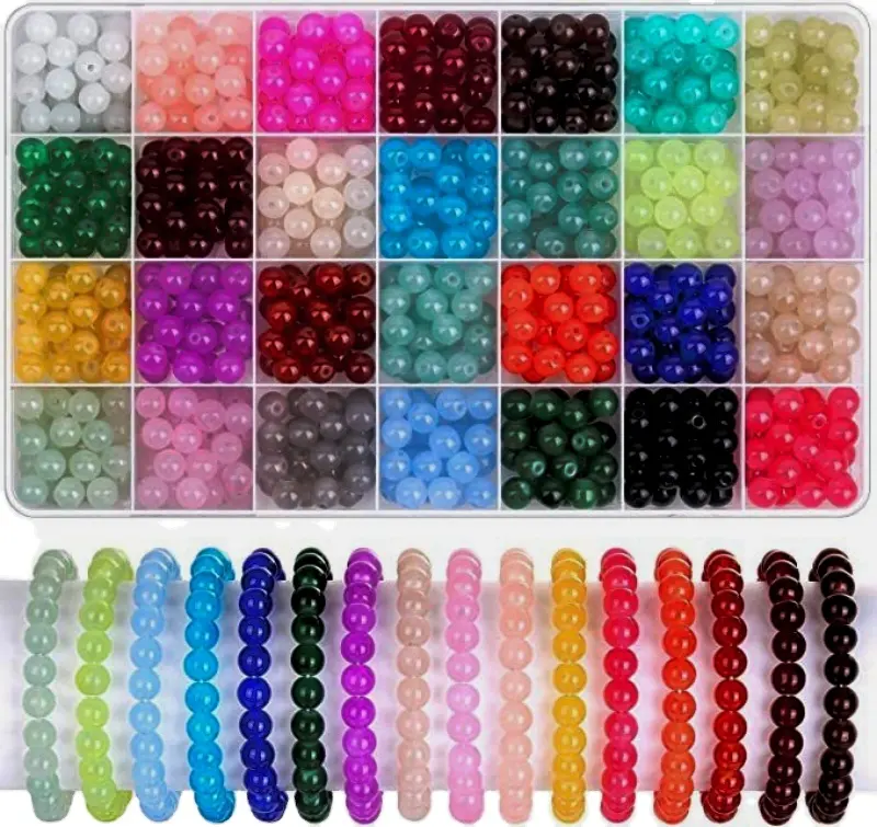 Venda quente 700 pcs 28 cores 8mm cor misturada Grânulos De Vidro Contas De Cristal para Pulseira Jóias Fazendo DIY Ornamentos