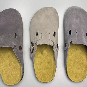 Birkenstocks Mules de pêcheur pour hommes toutes saisons en plein air Sabots Sandales de gladiateur à bout carré Pantoufles de massage en cuir véritable beige - Product Image 3