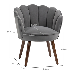 HOMCOM Silla Tapizada de Terciopelo con Respaldo, 66x66x78,5 cm, Gris - Product Image 3
